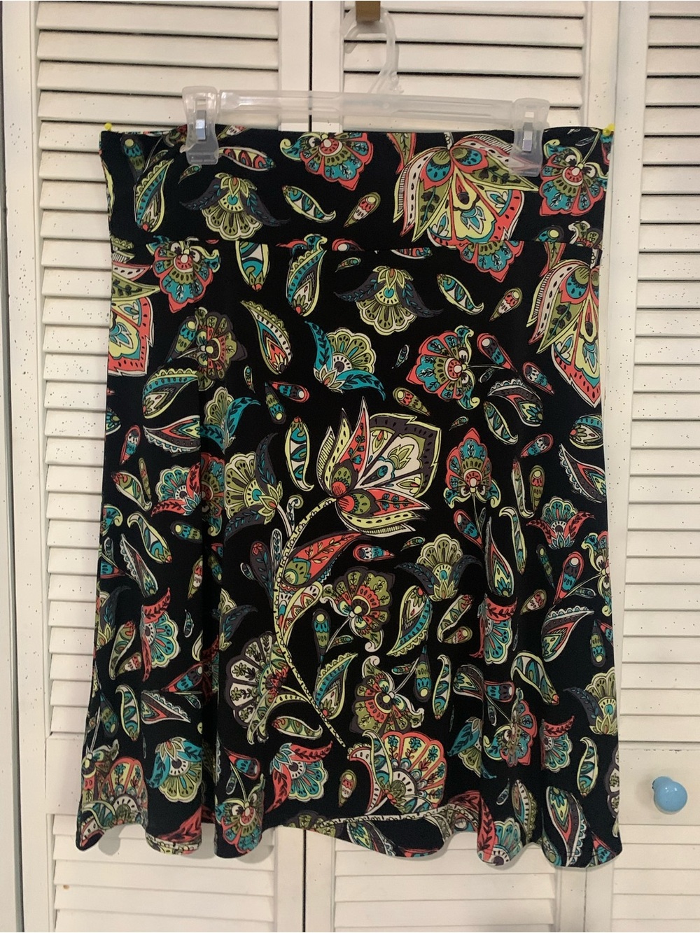 LuLaRoe Black Paisley Floral Skirt with Aqua & Coral Accents